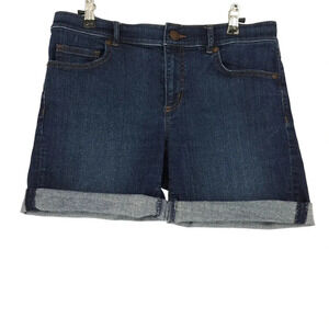 Ann Taylor LOFT Denim Shorts Mid Rise Rolled 5" Inseam Dark Wash